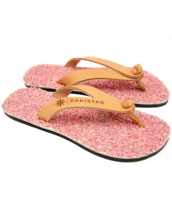 pink Leather flip flops that massage